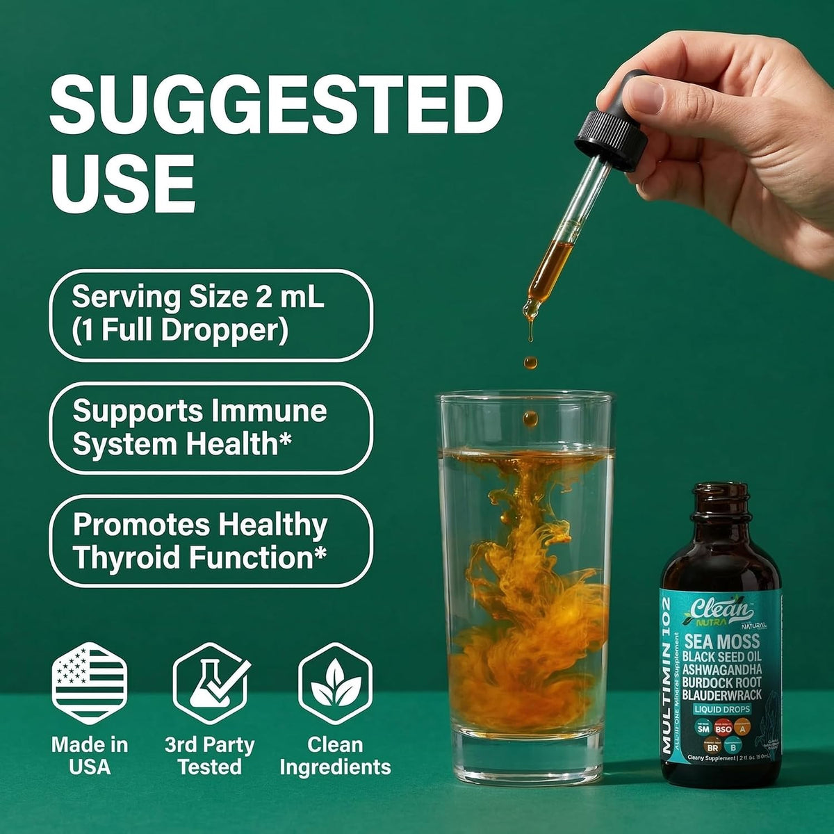 Clean Nutra Organic Sea Moss Drops | with Black Seed Oil, Ashwagandha, Burdock Root & Bladderwrack - Vegan Multimineral Liquid for Gut Health, Energy, Skin, Immune Support & Hair - görsel 7