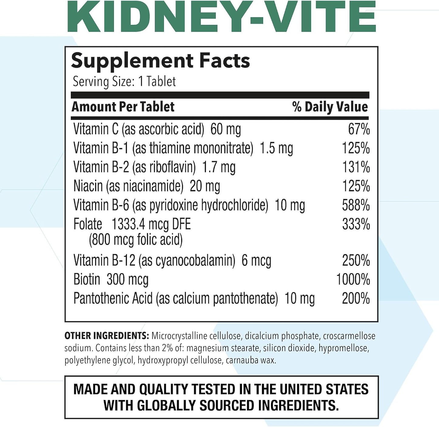 Puregen Labs Kidney-Vite | Premier Kidney Renal Support Supplement – 100 Vegetarian Tablets - görsel 2