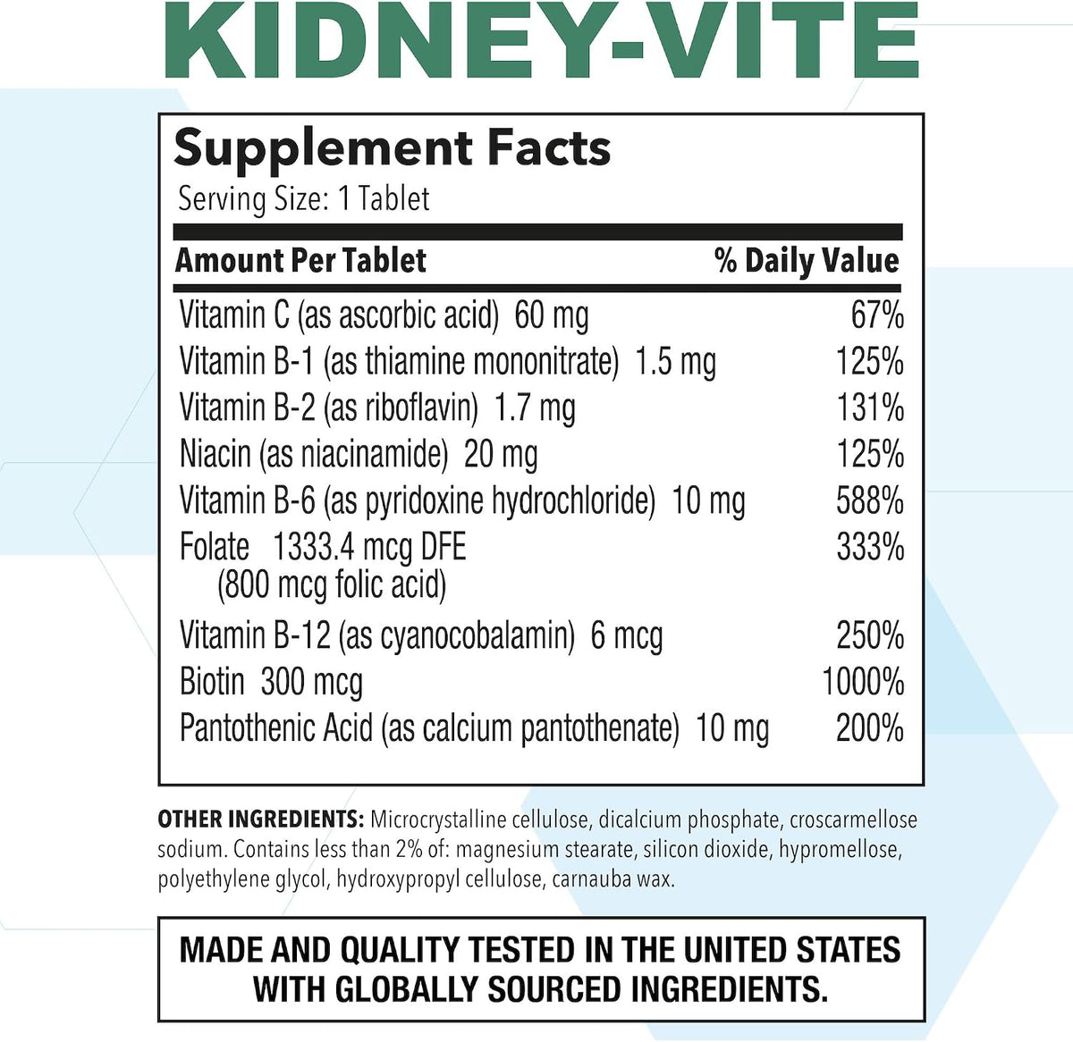 Puregen Labs Kidney-Vite | Premier Kidney Renal Support Supplement – 100 Vegetarian Tablets - görsel 2