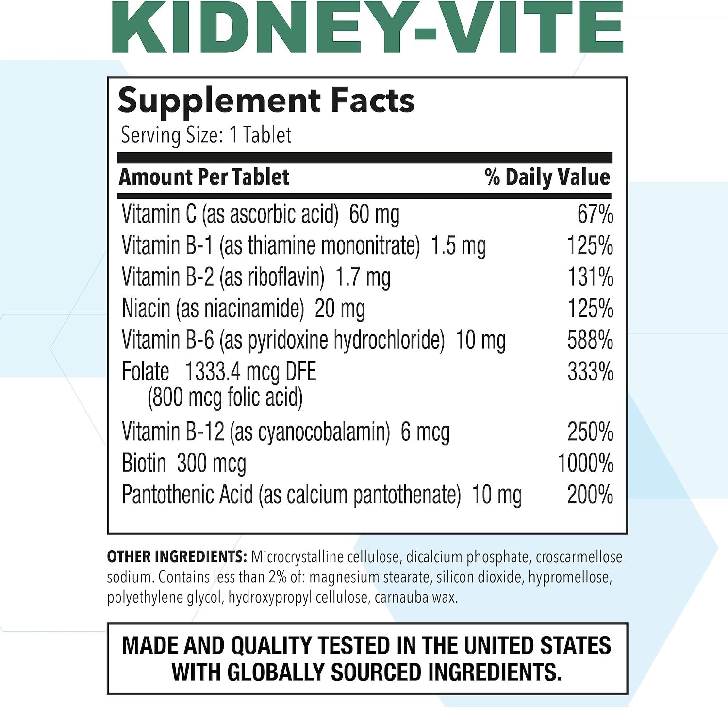Puregen Labs Kidney-Vite | Premier Kidney, Renal Support | Non-GMO, Gluten-Free, No Artificial Colour Additives | 2 Pack – Total 200 Tablets - görsel 2