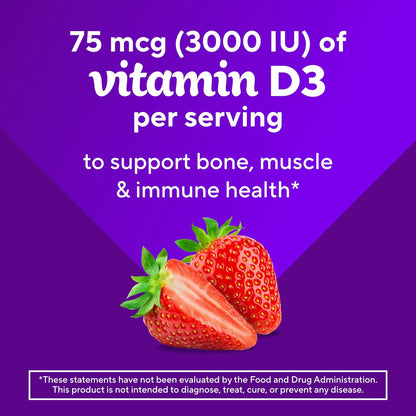 Vitafusion Extra Strength Vitamin D3 Gummies, Strawberry, 120 Count