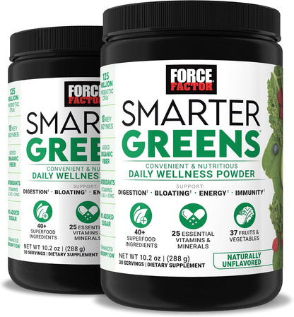Force Factor Smarter Greens Daily Wellness Powder 2-Pack, Unflavoured, 60 Servings
