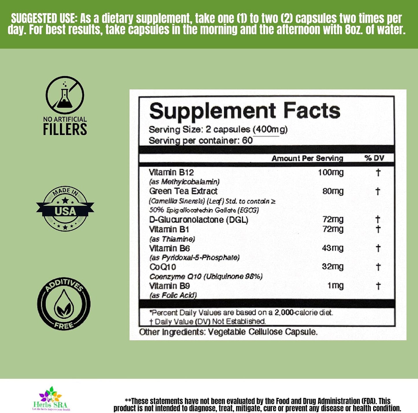 Herbs SRA ENERGYAID Antioxidant Energy Support Supplement with Vitamin B6, Green Tea & CoQ10 - görsel 4