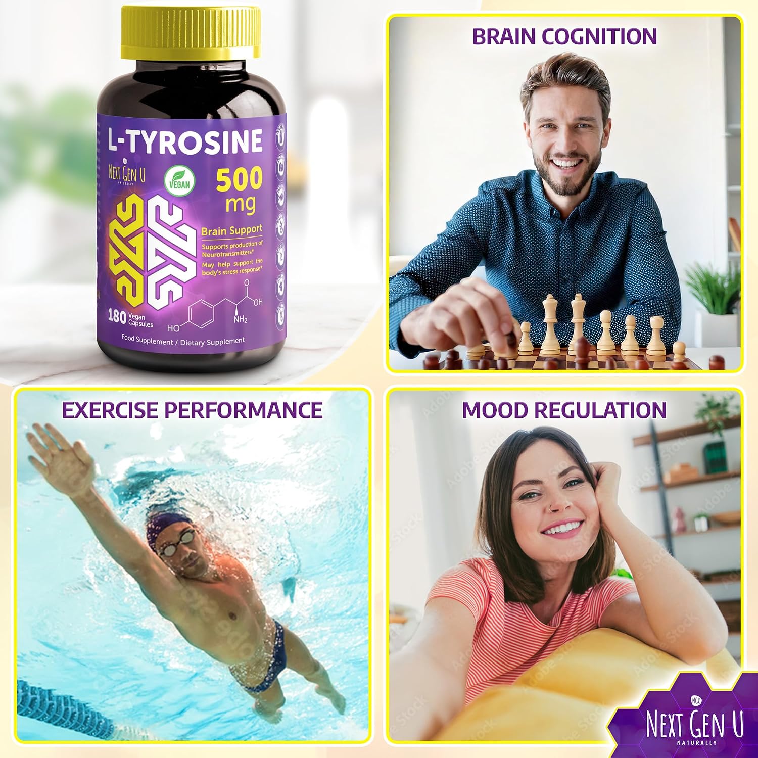 L-Tyrosine 500 mg - 180 Vegan Capsules - Mood and Cognitive Support Supplement by NextGenU - görsel 9