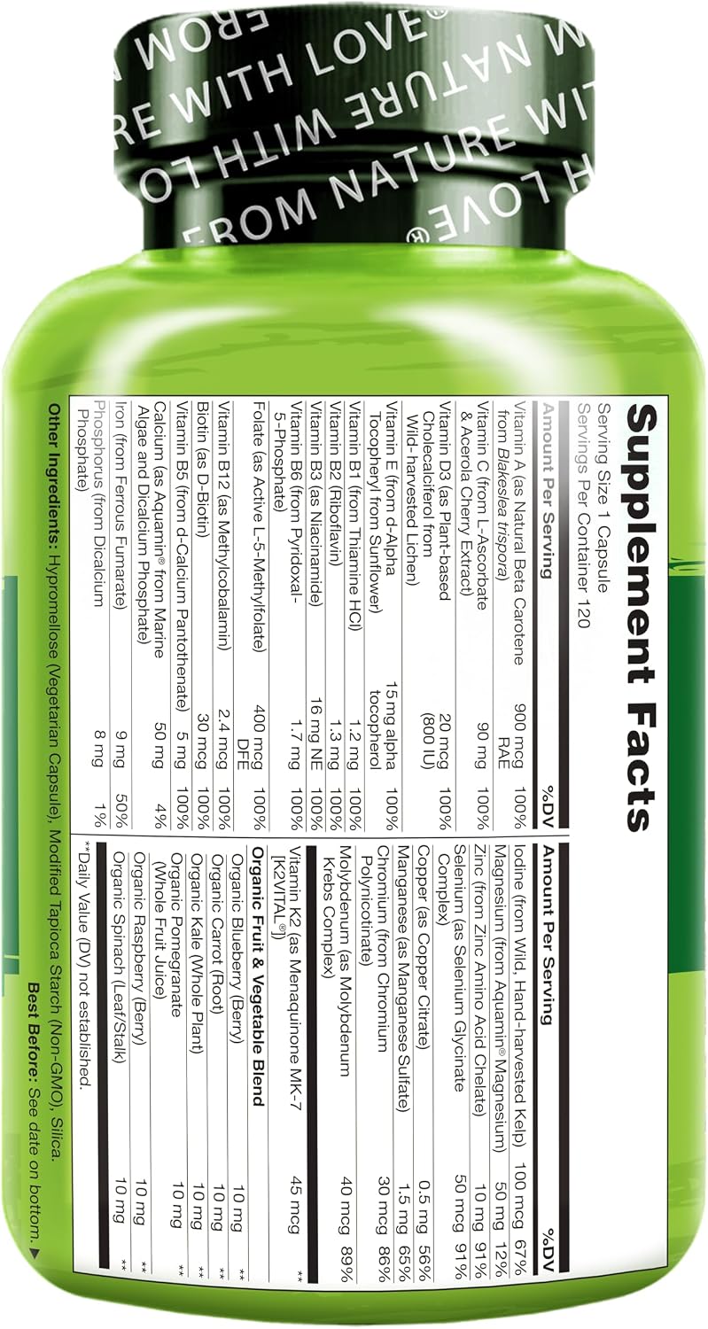 NATURELO One Daily Multivitamin for Women with Vitamin B12, 120 Capsules, Energy Support, Whole Food Daily Women's Multivitamin Supplement, Nourish Hair/Skin/Nails, Non-GMO, No Soya, Gluten-free, 4 Month Supply - görsel 7
