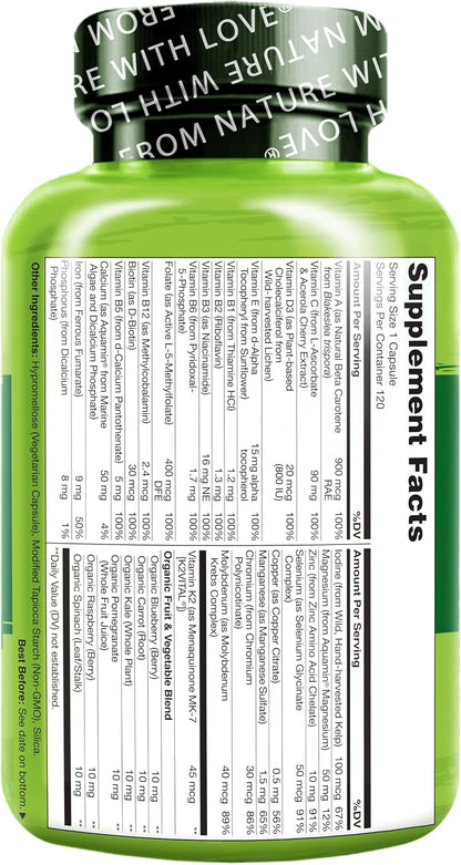 NATURELO One Daily Multivitamin for Women with Vitamin B12, 120 Capsules, Energy Support, Whole Food Daily Women's Multivitamin Supplement, Nourish Hair/Skin/Nails, Non-GMO, No Soya, Gluten-free, 4 Month Supply