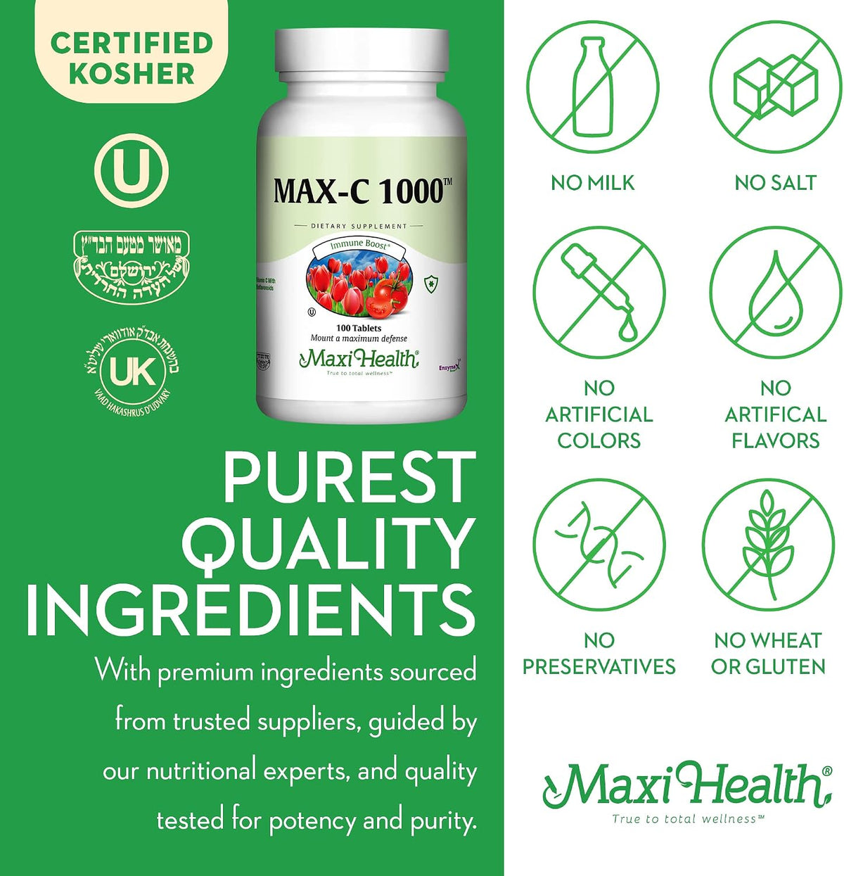 Maxi Health Vitamin C 1000 mg with Bioflavonoids & Enzymax - 100 Tablets - görsel 6