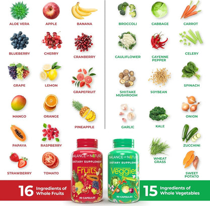 Balance of Nature Whole Food Supplement – Fruits, Vegetables & Fibre Bundle (90 Capsules, 3 Sets)