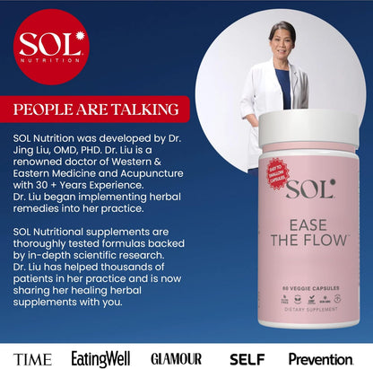 Ease the Flow - PMS Support, Period Relief, PMDD Supplements, Eases Bloating & Mood Swings, Vitamins B6 & Inositol, 60 Easy-to-Swallow Capsules