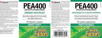 Natural Factors PEA400 – Pure Palmitoylethanolamide for Nervous System Support – 90 Capsules