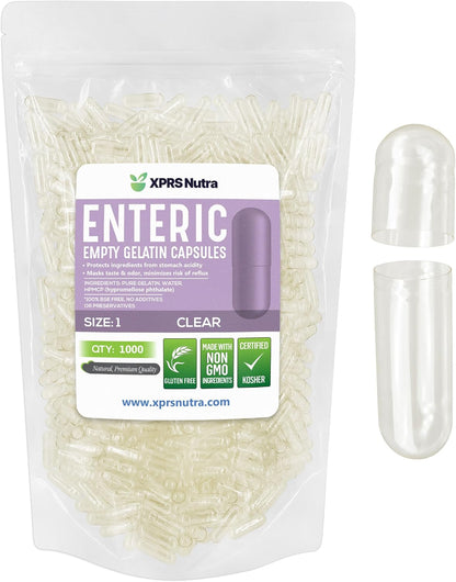 XPRS Nutra Size 1 Empty Capsules – 1000 Count Enteric Coated Gelatin Capsules for DIY Filling
