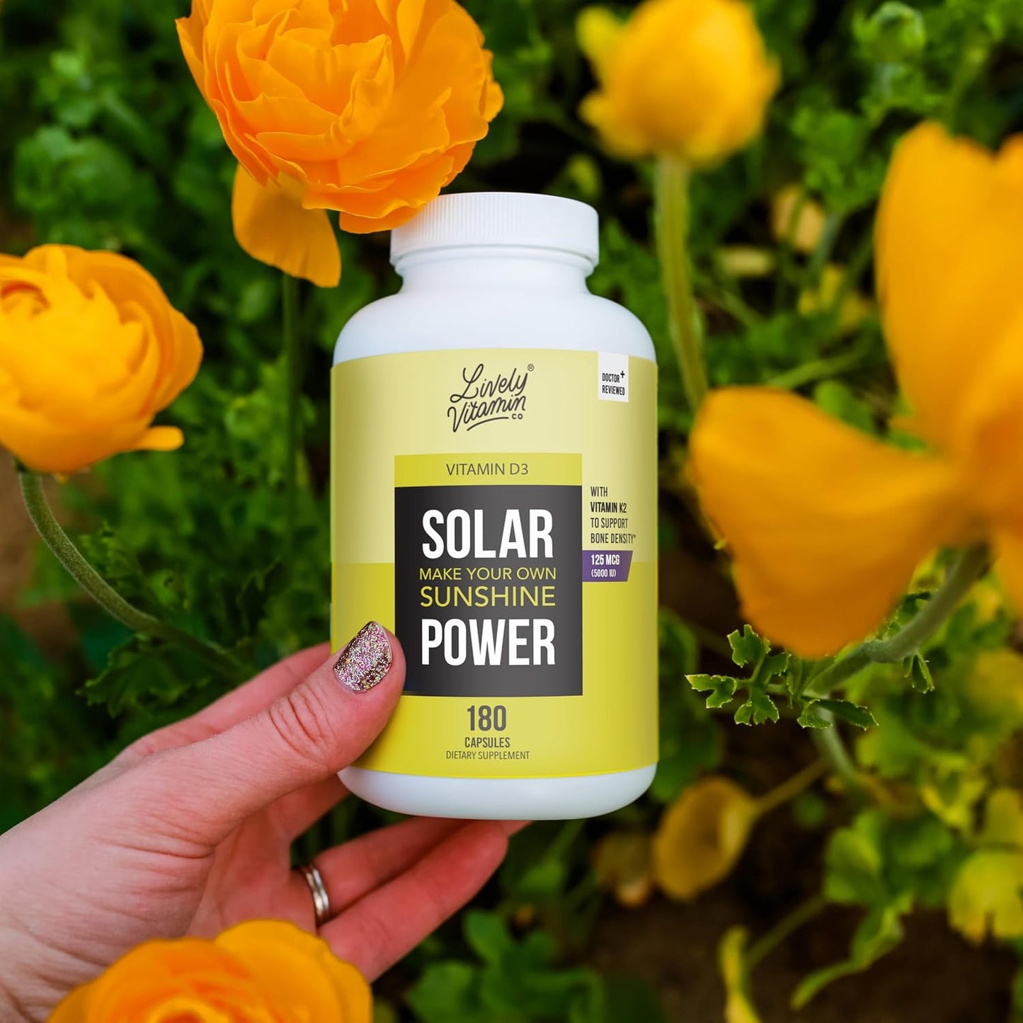 LIVELY VITAMIN CO. Solar Power Vitamin D3 5000 IU with Patented Vitamin K2 MK-7 - 60 Capsules - görsel 4