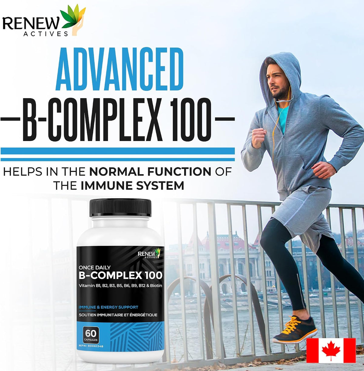 Renew Actives Vitamin B Complex 100 – Daily B1, B2, B3, B5, B6 & B12 for Energy and Metabolism – 60 Capsules - görsel 7