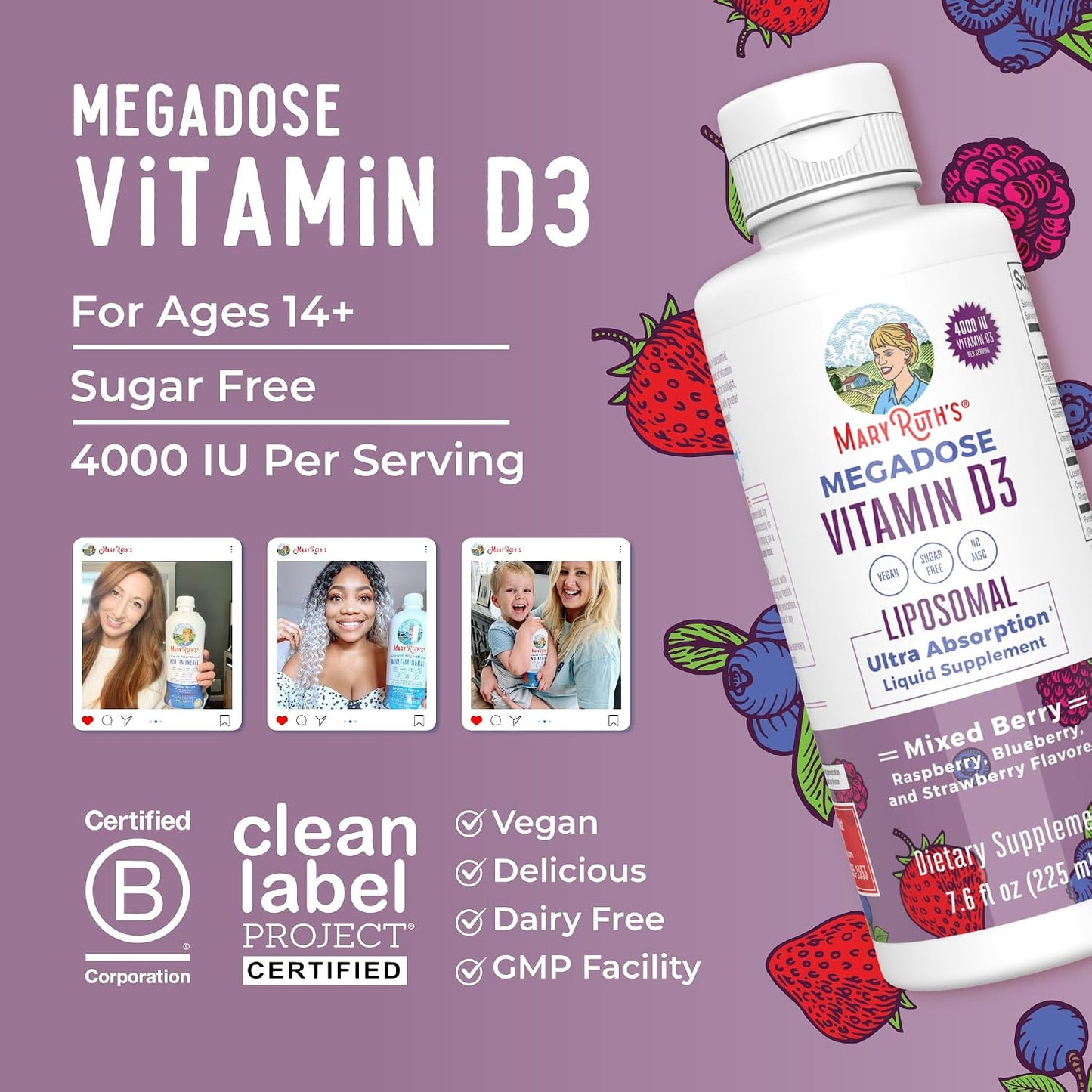 MARYRUTH'S Megadose Vitamin D3 Liposomal Drops – 4000 IU, Vegan, Non-GM, 45 Servings - görsel 8