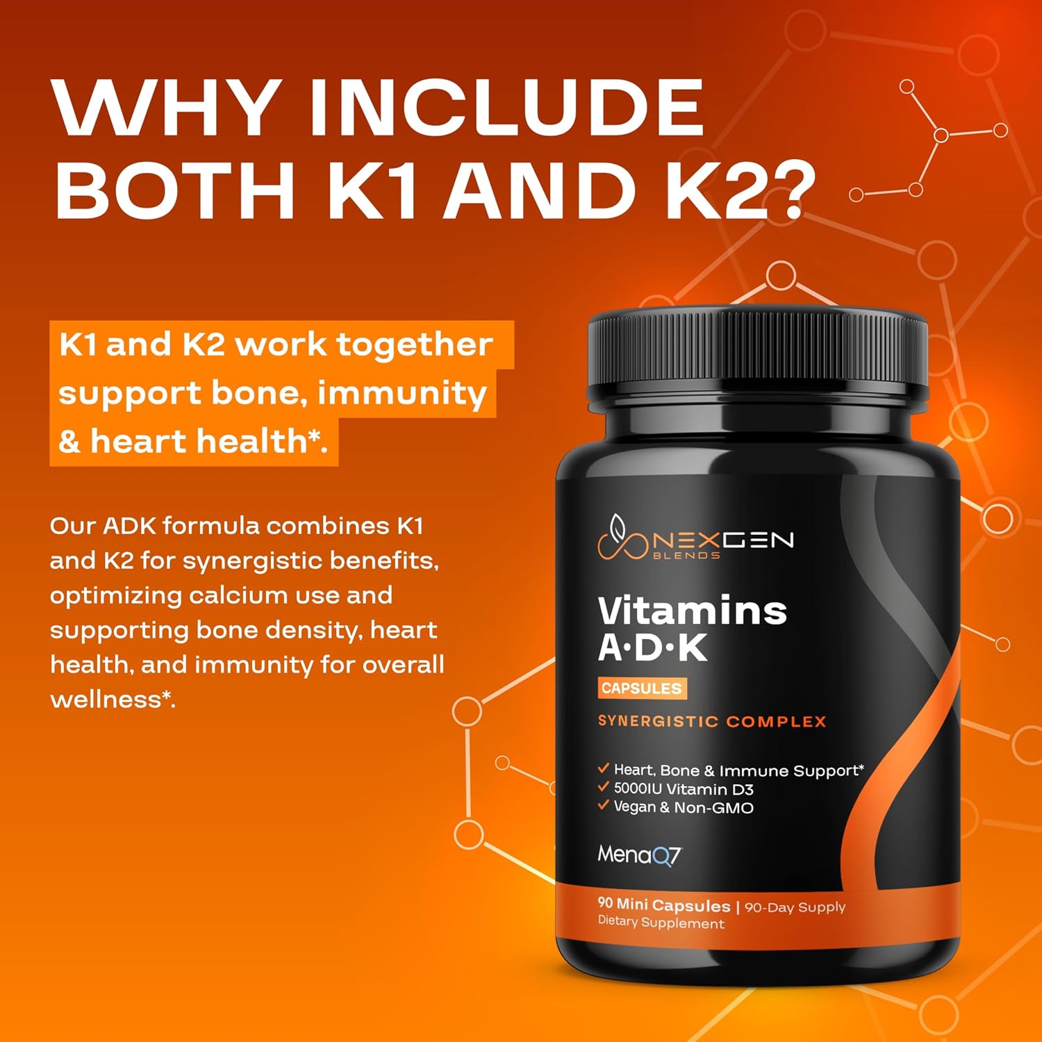 NexGen Blends ADK Vitamin Supplement: Vegan D3 K2 MK7 & A - 5000 IU, 3-Month Supply - görsel 6