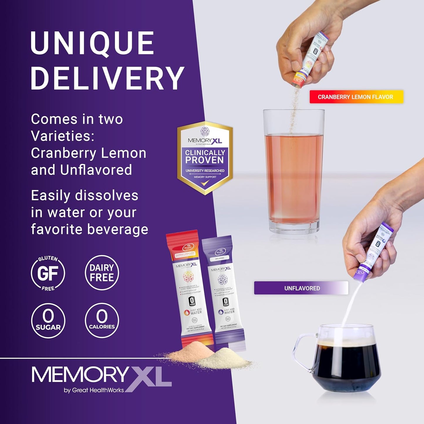MemoryXL Brain Supplement with Magnesium L-Threonate (Magtein®), Phosphatidylserine and Vitamins - 30 Stick Packs, Cranberry Lemon - görsel 5