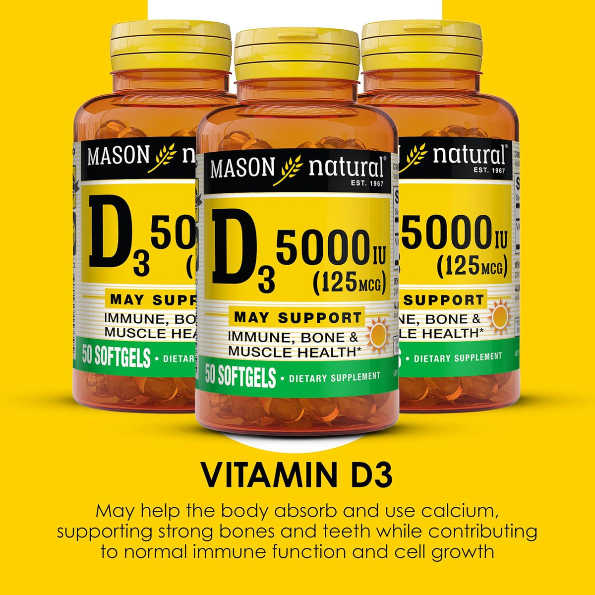 MASON NATURAL Vitamin D3 125 mcg (5000 IU) Softgels, 50 Count (Pack of 3) - görsel 5
