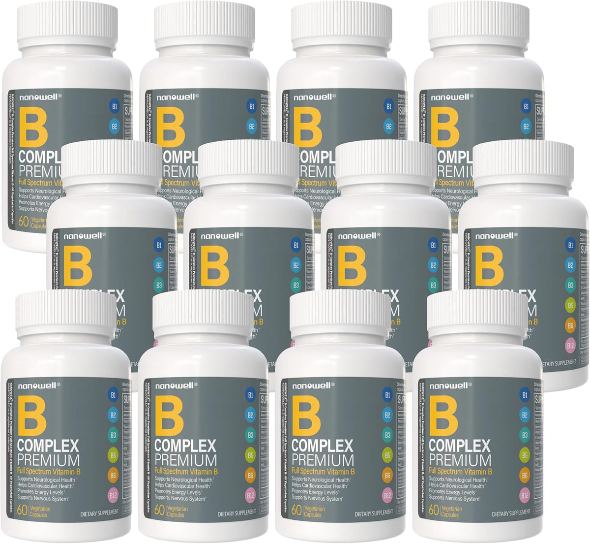 NANOWELL B Complex Premium - Full Spectrum B Vitamins with Adaptogens, 60 Capsules - görsel 8