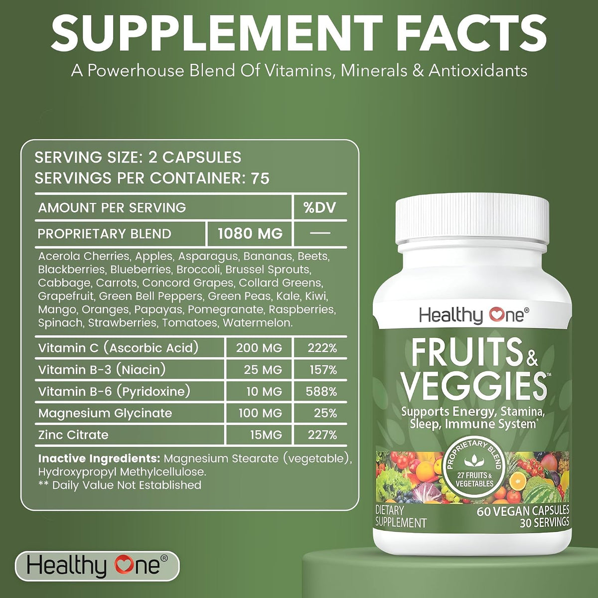 Fruits & Veggies Formula – 27 Premium Whole Foods – Organic Ingredients – 150 Capsules (75 Servings) - görsel 2