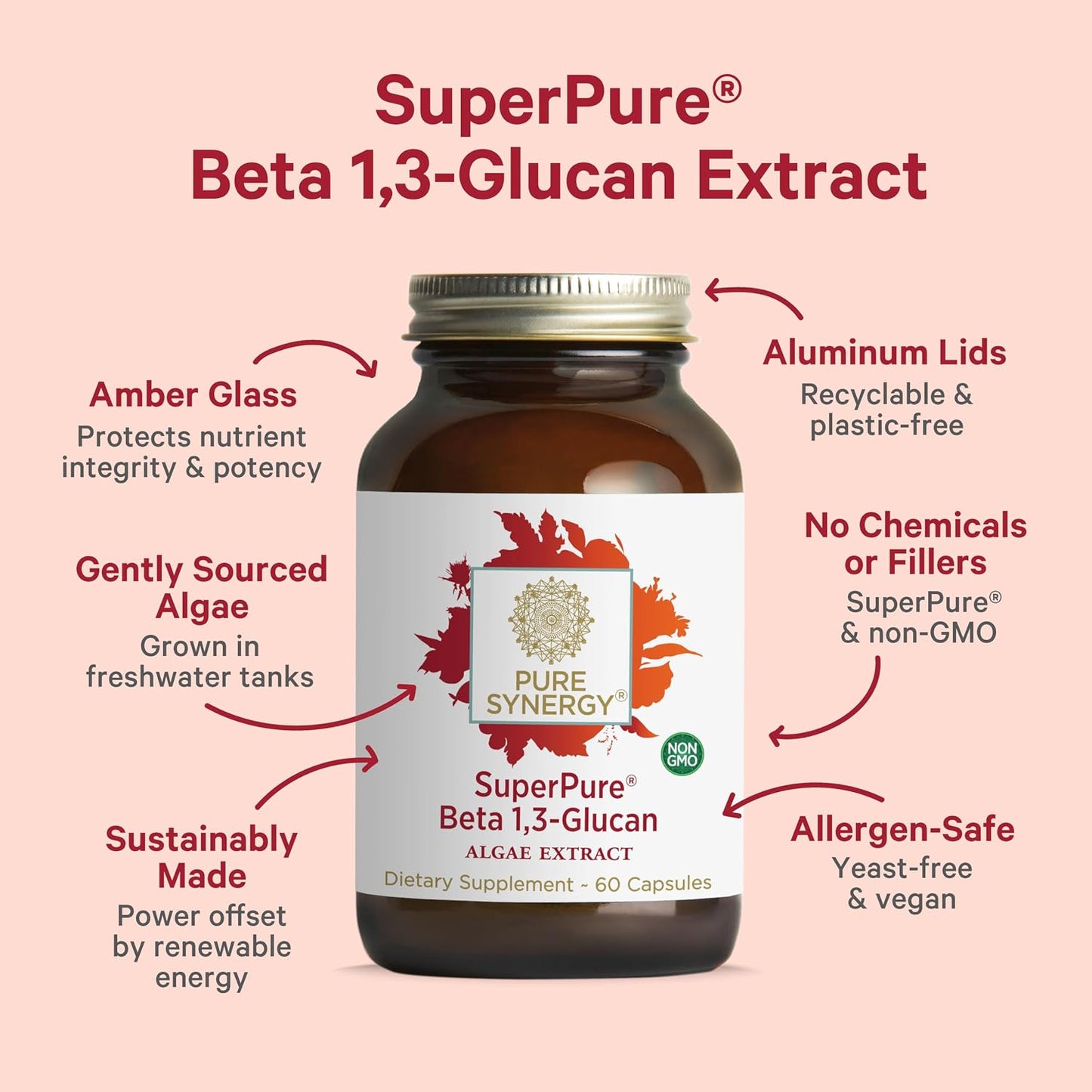 PURE SYNERGY SuperPure Beta 1,3-Glucan Extract | 500 mg | Yeast-Free, Non-GMO | 60 Capsules - görsel 3
