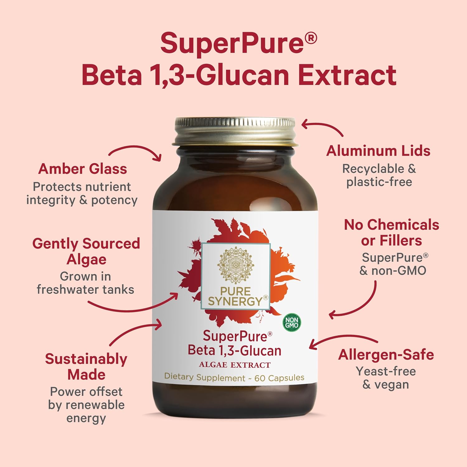 PURE SYNERGY SuperPure Beta 1,3-Glucan Extract | 500 mg | Yeast-Free, Non-GMO | 60 Capsules - görsel 3