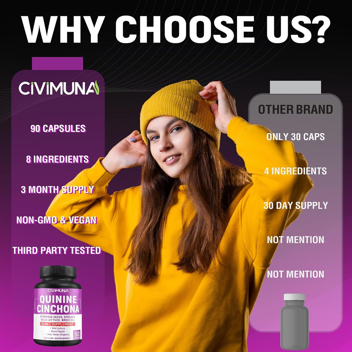 CIVIMUNA Quinine Cinchona Bark Capsules - 90 Capsules - görsel 6