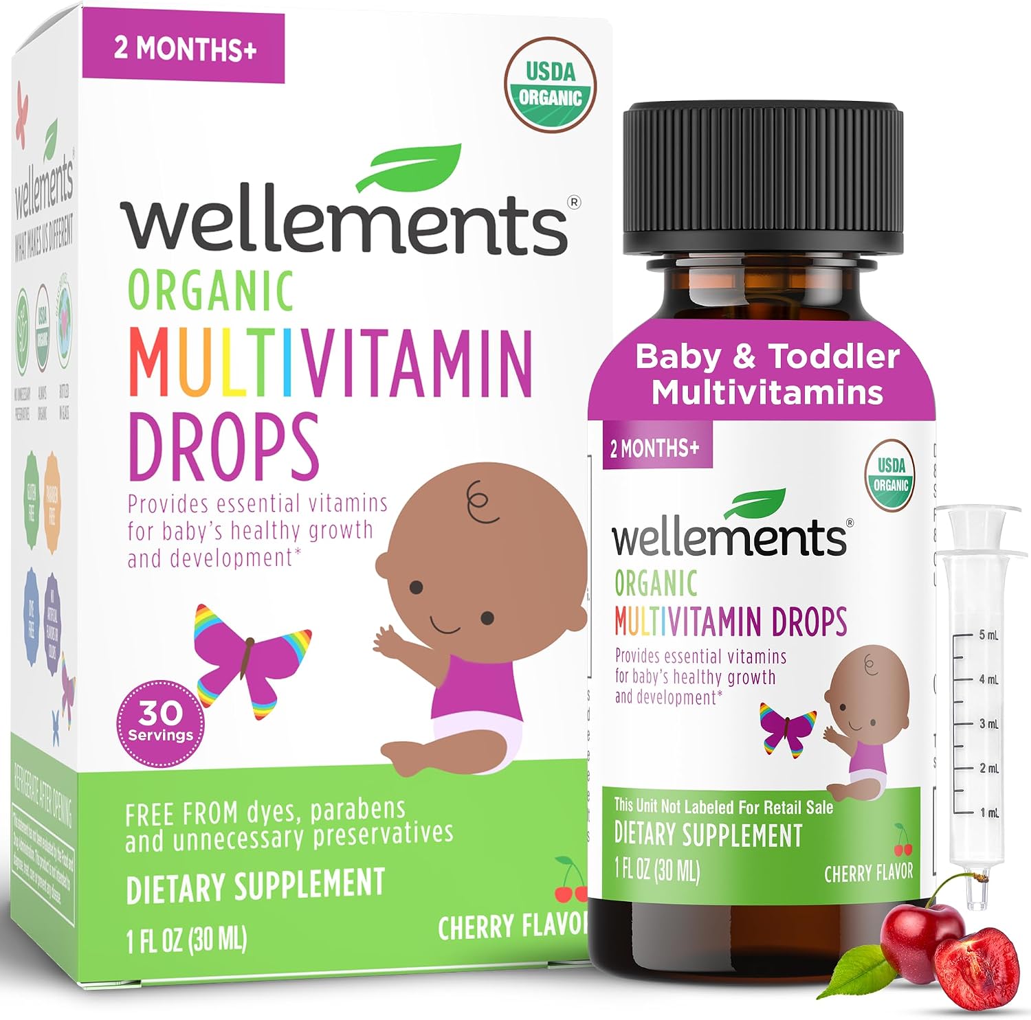 Wellements Organic Baby Multivitamin Drops - Cherry Flavour, 30 ml - görsel 1