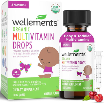 Wellements Organic Baby Multivitamin Drops - Cherry Flavour, 30 ml
