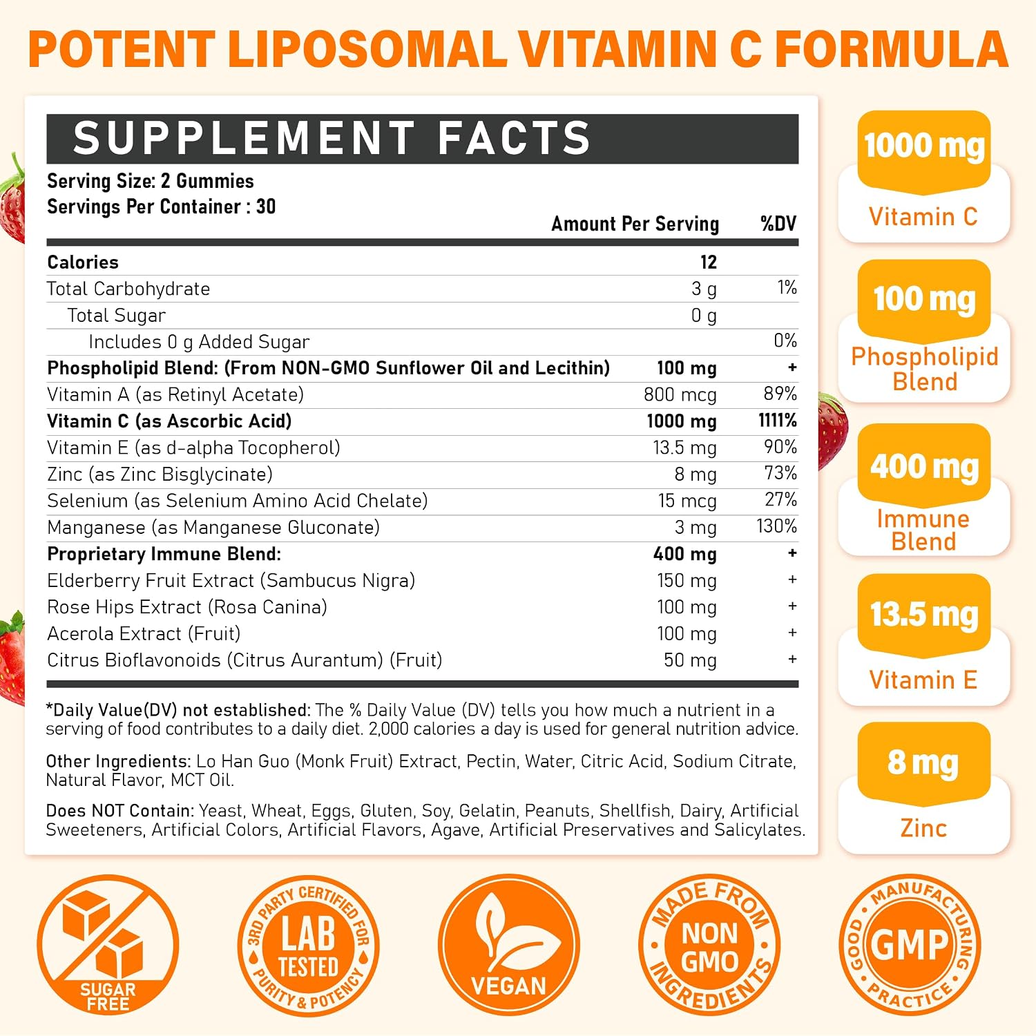 Liposomal Vitamin C Gummies 1000mg for Adults: Vitamin C Chewy Gummy with Zinc, Elderberry, Vitamins A & E - görsel 2