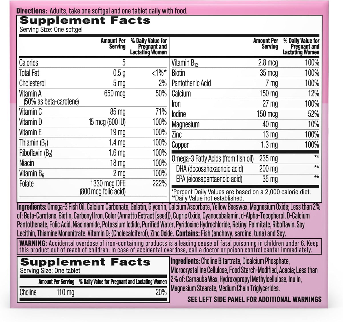 One A Day Prenatal Advanced – Prenatal Vitamins with Folic Acid, Choline, DHA & Iron, 30+30 Count (60 Total) - görsel 7