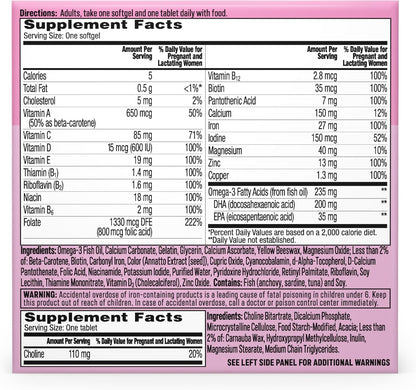 One A Day Prenatal Advanced – Prenatal Vitamins with Folic Acid, Choline, DHA & Iron, 30+30 Count (60 Total)