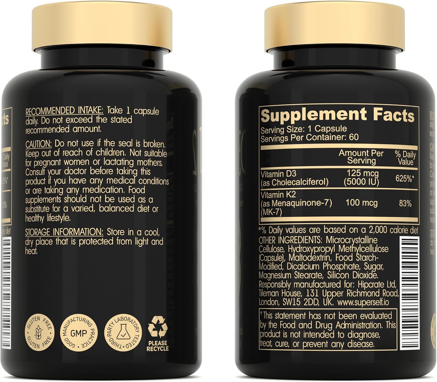 SuperSelf Vitamin D3 K2 Capsules - 5000 IU D3 + 100 mcg K2 MK-7 - 60 Vegetarian Capsules - görsel 3