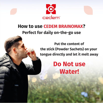 CEDEM Switzerland BRAINOMAX 20 Powder Sticks, Brain Booster Supplement, Cherry-Vanilla Flavour with Citicoline, N-Acetyl-L-Carnitine, Nootropic Brain Supplements for Memory and Focus, Cognitive Support