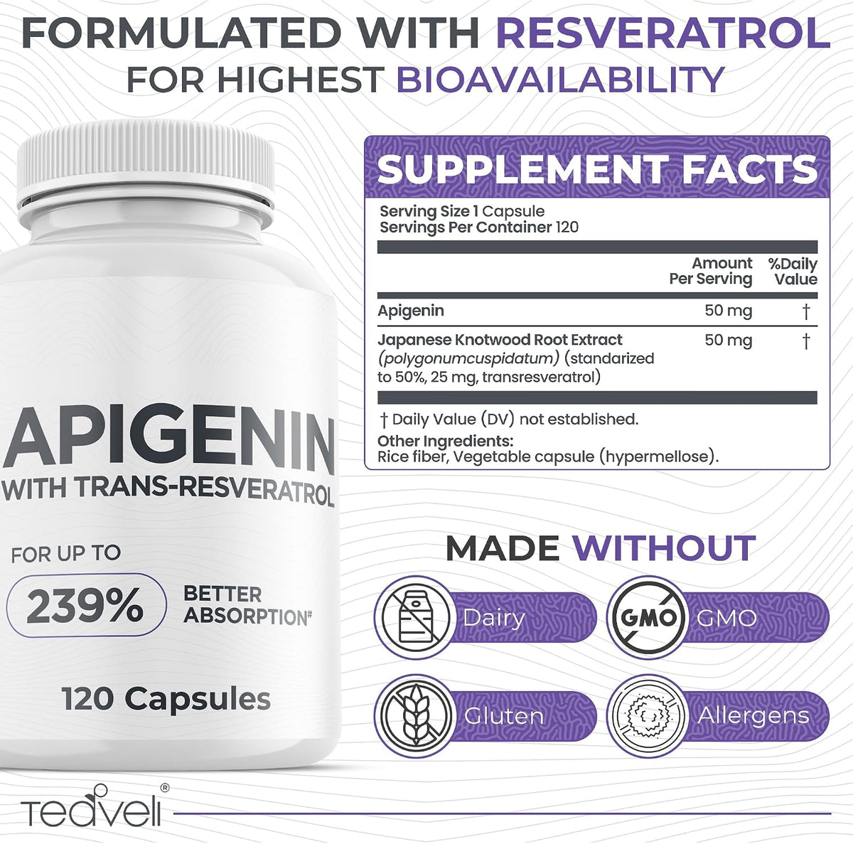 Advanced Apigenin Supplement with Resveratrol – 50mg Apigenin for Sleep Support, 120 Vegan Capsules - görsel 4