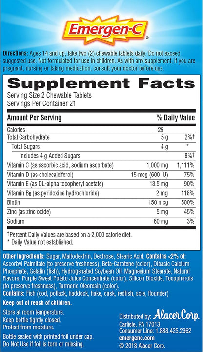 Emergen-C Immune+ Chewables 1000mg Vitamin C with Vitamin D - Orange Blast - 42 Count