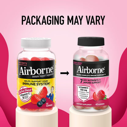 Airborne 750mg Vitamin C Gummies for Adults - Immune Support - 42 Gummies, Very Berry Flavour