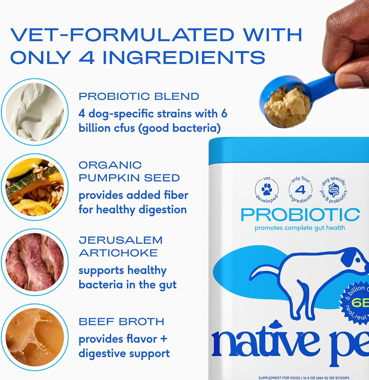 Native Pet Probiotics for Dogs – Vet-Formulated Probiotic Powder for Gut & Digestive Health (6 Billion CFUs, 120 Scoops) - görsel 4