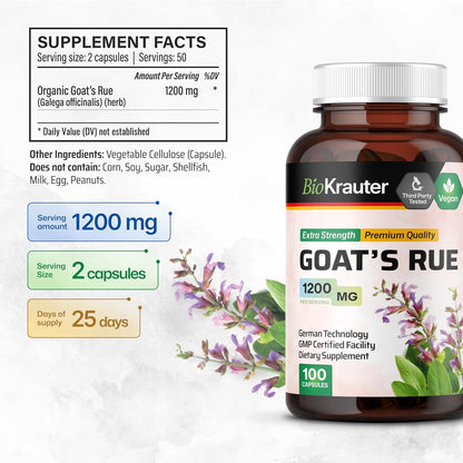 BIO KRAUTER® Goat's Rue for Breastfeeding - Pure Vegan Lactation Supplement - 100 Capsules, 1200 mg per Serving