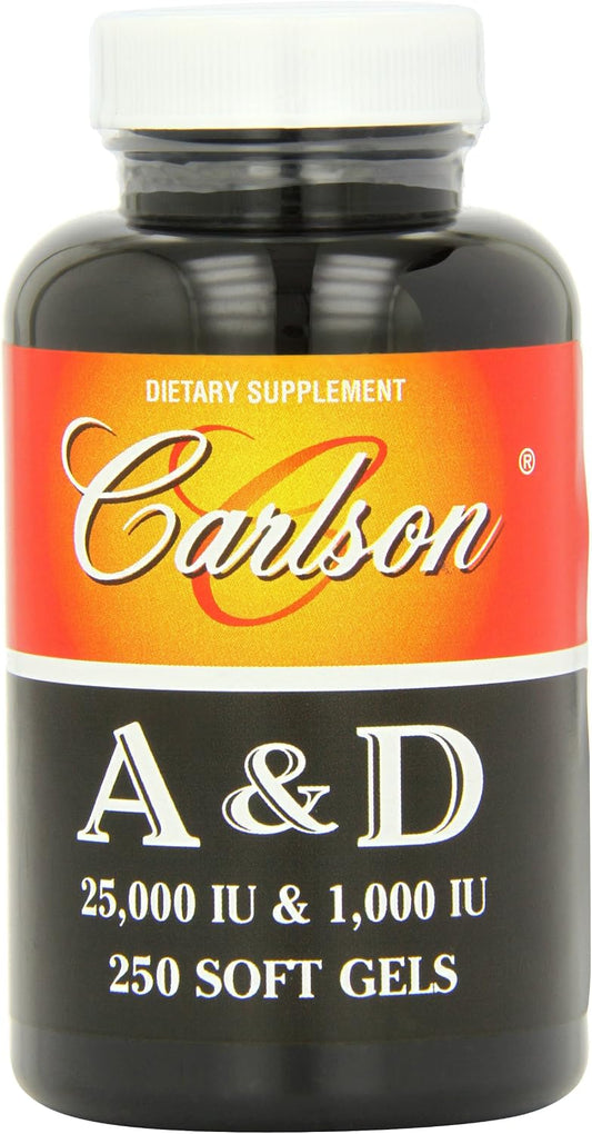 Carlson Vitamin A and D, 25000/1000 IU, 250 Softgels