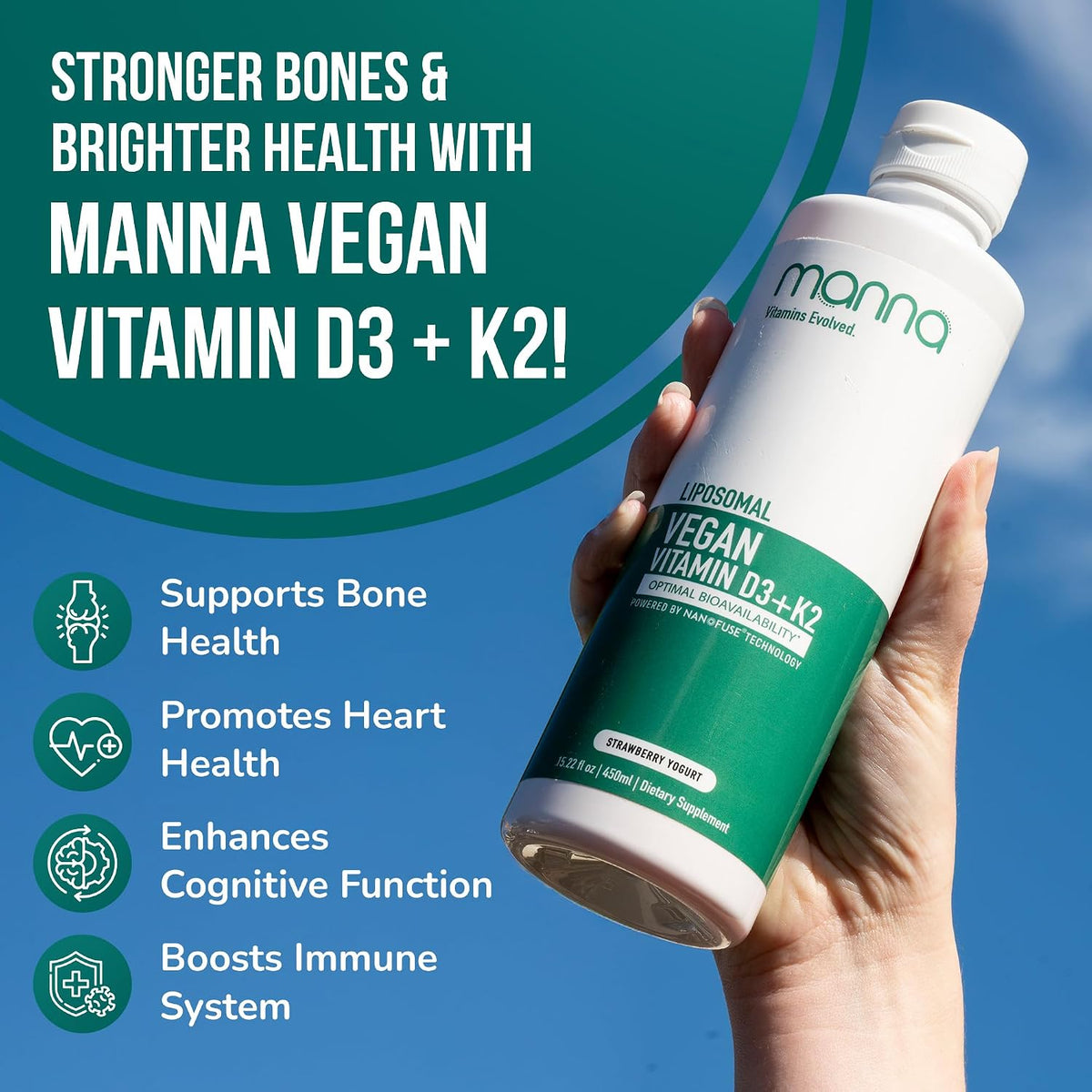 Manna Vitamins Evolved Liposomal Vegan K2 D3 Vitamin Supplement – Immune Support, Heart Health, Bone Strength - görsel 3
