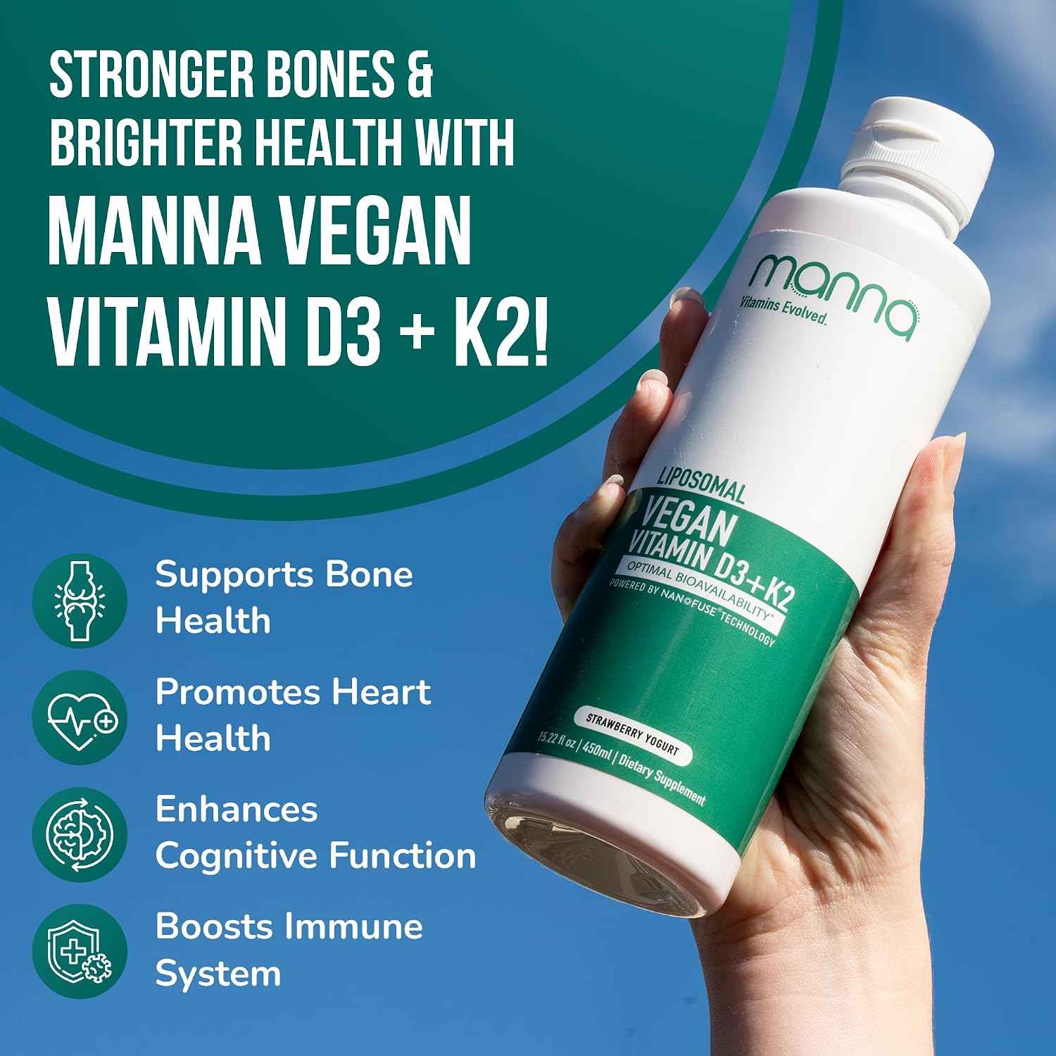Manna Vitamins Evolved Liposomal Vegan K2 D3 Vitamin Supplement – Immune Support, Heart Health, Bone Strength - görsel 3
