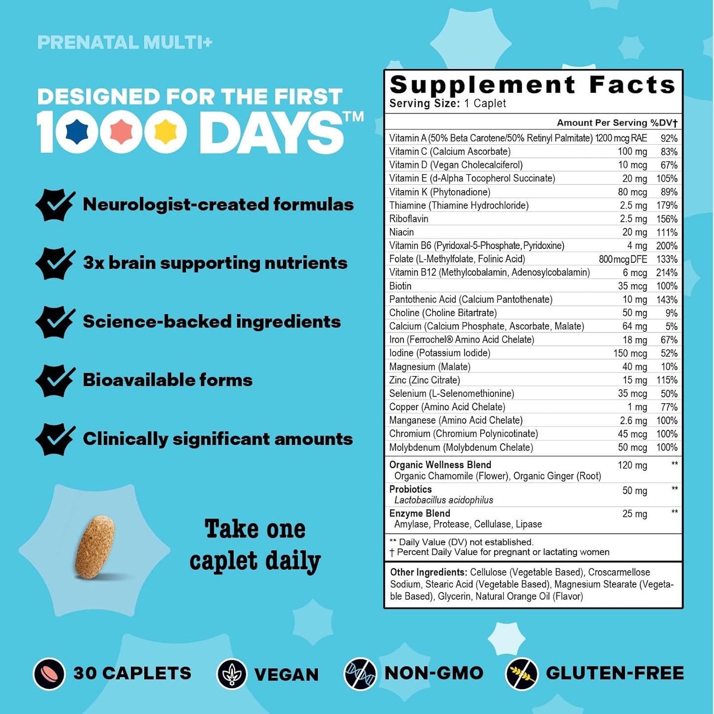 Mama Bird - Prenatal Multi+ (30 Servings) Pregnancy Multivitamin for Women - 30+ Essential Nutrients, Baby Brain Development - Methylfolate & Probiotics, Methylated Multivitamin - Vegan, Gluten-free, Non GMO - görsel 4