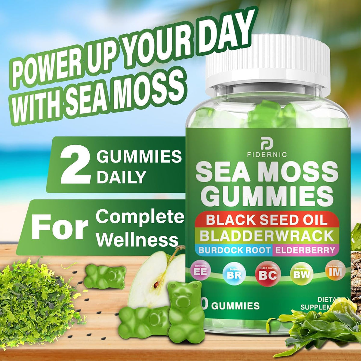 Sea Moss Gummies – Irish Sea Moss with Elderberry & Black Seed Oil, Bladderwrack, Burdock Root – Immune Health Support – Vegan Green Apple Flavour – 120 Gummies - görsel 6