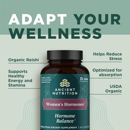 Ancient Nutrition Women's Hormones, Helps Reduce Stress, Supports Energy, Hormone Balance, Gluten-free, Paleo and Keto Friendly, 60 Capsules