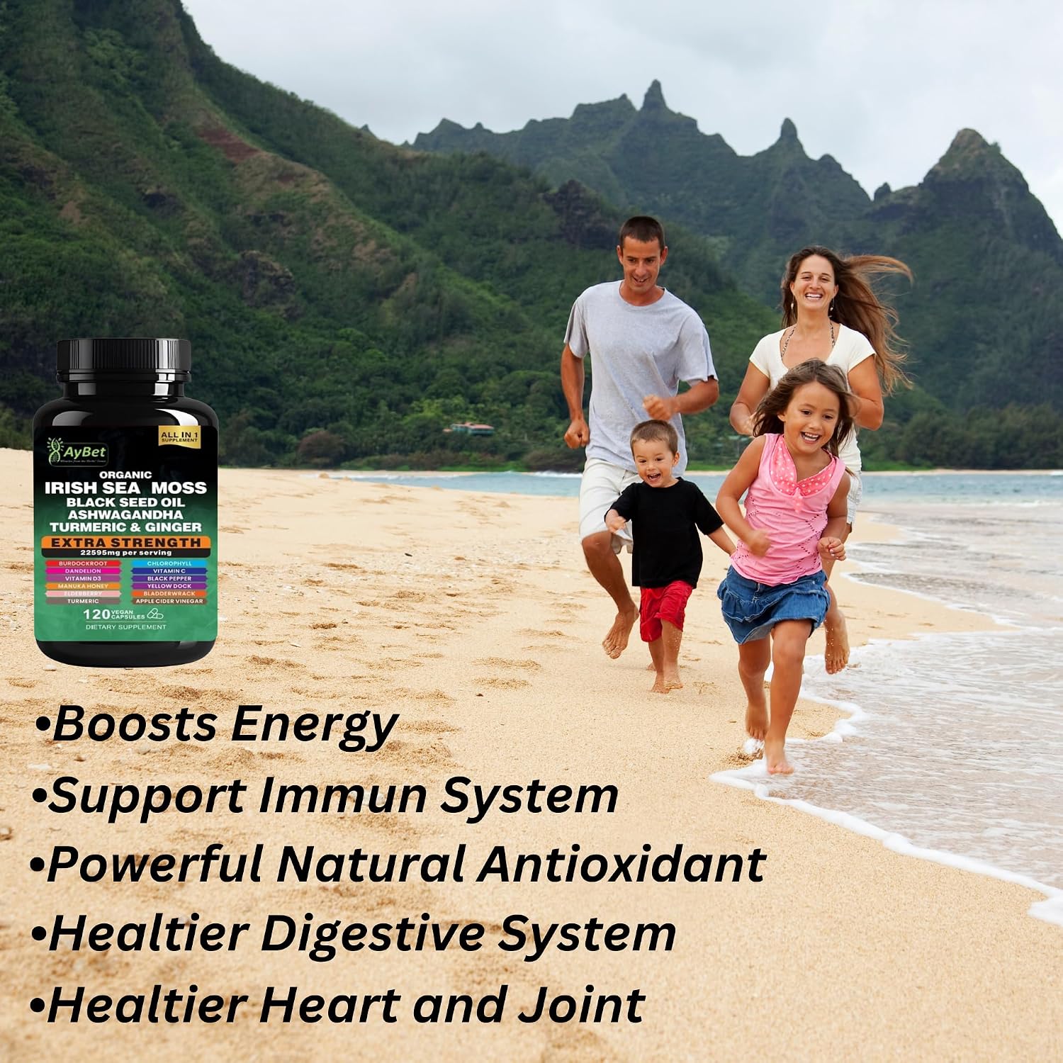 Organic Irish Sea Moss Capsules 120 Count – 16 in 1 Sea Moss Supplement with Black Seed Oil, Ashwagandha, Turmeric & Ginger, Bladderwrack & Burdock Root, Vitamin D3 – Organic, Vegan, Halal, Non-GMO - görsel 7