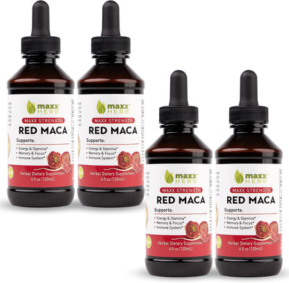 Red Maca Root Extract - Max Strength Liquid Drops, 4 Bottles (240 Servings)
