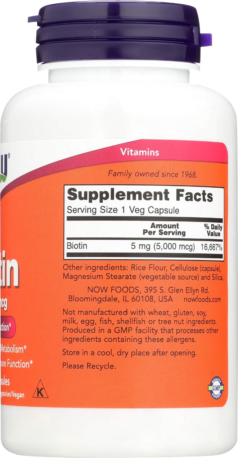 NOW Foods Biotin 5,000 mcg - 240 Veg Caps (2-Pack) - görsel 5