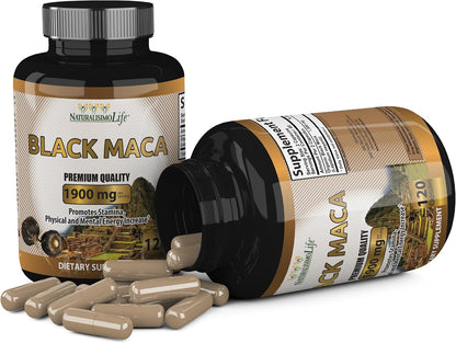 Organic Black Maca 1,900 mg per Serving – Natural Energy Support, Peruvian Maca for Men & Women, 120 Capsules