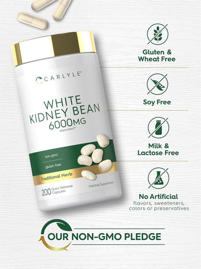 Carlyle White Kidney Bean Extract, 200 Quick-Release Capsules - Non-GM & Gluten-free