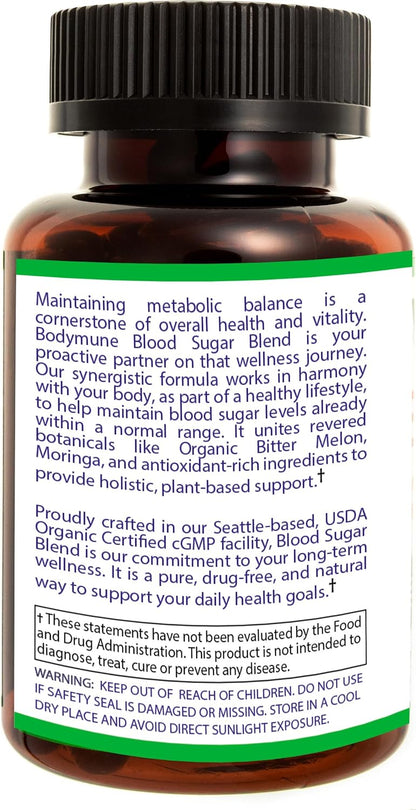 Bodymune Blood Sugar Blend – Organic Blood Sugar Support Food Supplement with Bitter Melon, Moringa & Black Seed Oil – 66 Capsules